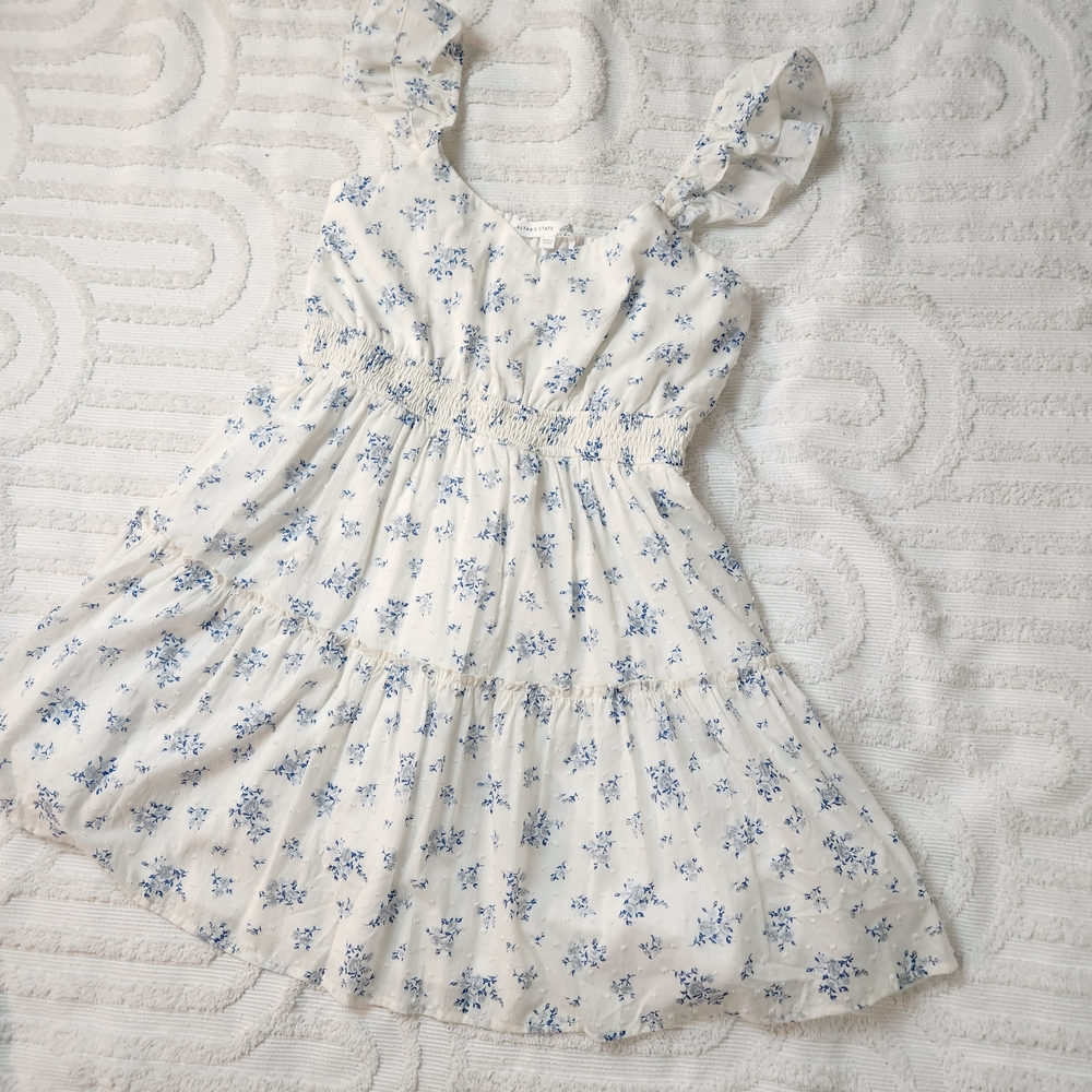 Altar'd State Blue and White Floral Mini Sleeveless Sundress Womens Size Small